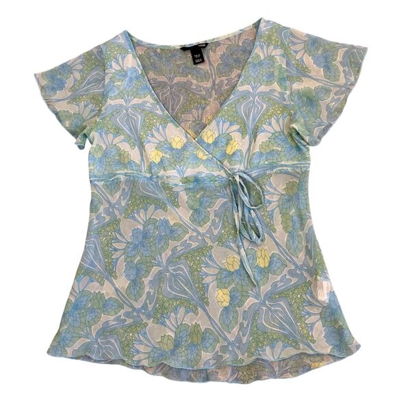 H&M Vtg Y2K Coquette Fairy Babydoll Top w Tie Sheer Flutter Sleeves Flowy Hem - Picture 12 of 16